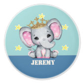 Niedlicher Elephant-Kronen-Kinderzimmer-Stil Blau Keramikknauf (Vorderseite)