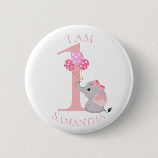 Niedlicher Elephant Pink BIRTHDAY Button (Vorderseite)