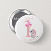 Niedlicher Elephant Pink BIRTHDAY Button (Vorne & Hinten)