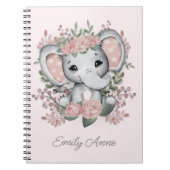 Niedlicher Elephant Pink Floral Child Name Notizblock (Vorderseite)
