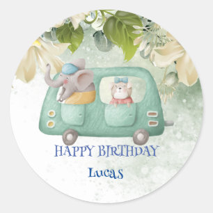 Niedlicher Elephant Safari Dschungel Zoo Geburtsta Runder Aufkleber