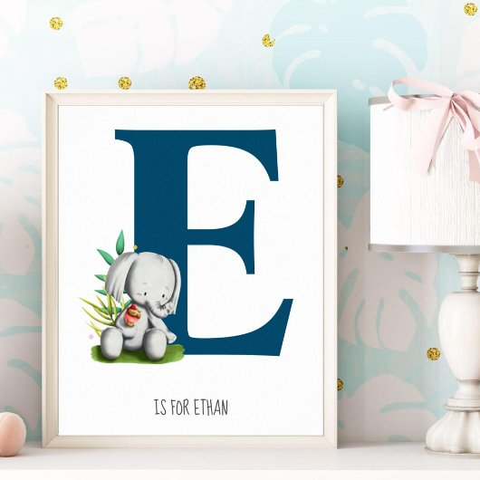 Niedlicher Elephant Safari Monogram Kinderzimmer R Poster