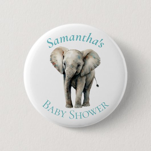 Niedlicher Elephant Watercolor Blue Baby Shooting  Button (Vorderseite)