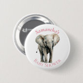 Niedlicher Elephant Watercolor Pink Baby Showknopf Button (Vorne & Hinten)