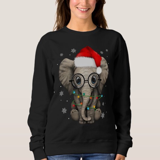 Niedlicher Elephant Weihnachtslicht Weihnachtsmann Sweatshirt (Vorderseite)