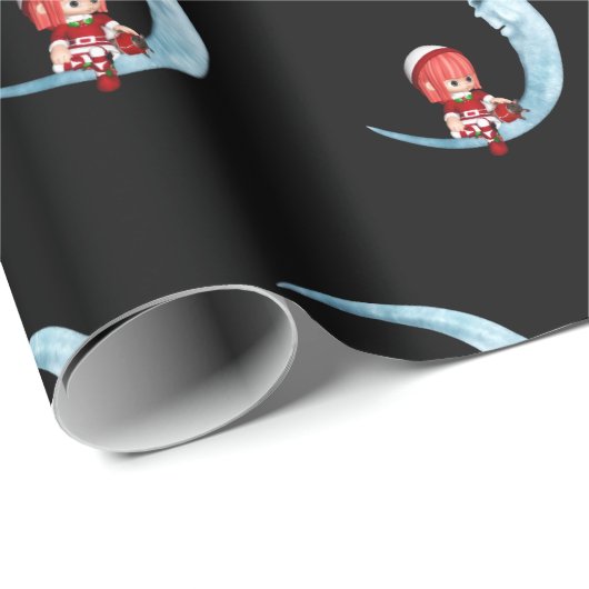 Niedlicher Elf auf dem Mond Geschenkpapier (Rolleneckpunkt)