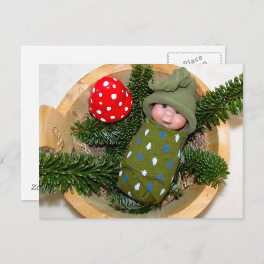Niedlicher Elf auf Pine mit Toadstool: Polymerschi Postkarte (Vorne/Hinten)