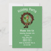 Niedlicher Elf auf Poinsettia Wreath Weihnachtsfei Einladung (Vorderseite)