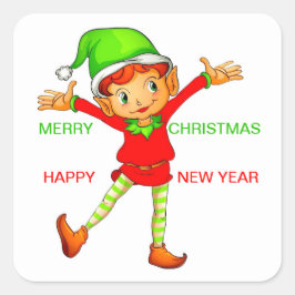 Niedlicher Elf frohe Weihnachten und Glück Neues J Quadratischer Aufkleber