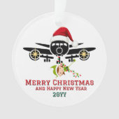 Niedlicher Elf im Flugzeug & Weihnachtsmannmütze,  Ornament (Vorderseite)