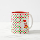 Niedlicher Elf im Green & Red Diamond Star-Muster Zweifarbige Tasse (VorderseiteRechts)