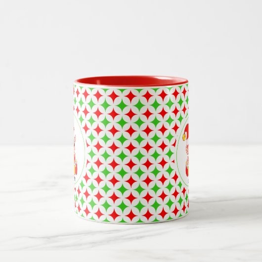 Niedlicher Elf im Green & Red Diamond Star-Muster Zweifarbige Tasse (Mittel)