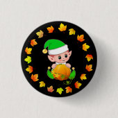 Niedlicher Elf mit Pumpkin und Herbstlauben auf Sc Button (Vorderseite)