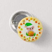 Niedlicher Elf mit Pumpkin und Holiday-Herbstlaube Button (Vorne & Hinten)