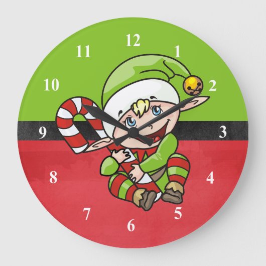 Niedlicher Elf mit Weihnachten Cane Frohe Weihnach Große Wanduhr (Vorderseite)
