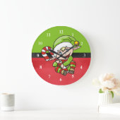 Niedlicher Elf mit Weihnachten Cane Frohe Weihnach Große Wanduhr (Zuhause)