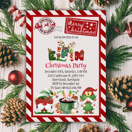Niedlicher Elf Nordpol Weihnachts-Party Einladung