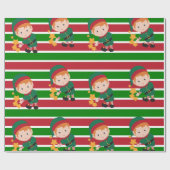 Niedlicher Elf Rot und Grüne Streifen Weihnachten Geschenkpapier (Flach)