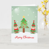 Niedlicher Elf und Christbaum mit Schneeflocken Karte (Gelbe Blume)