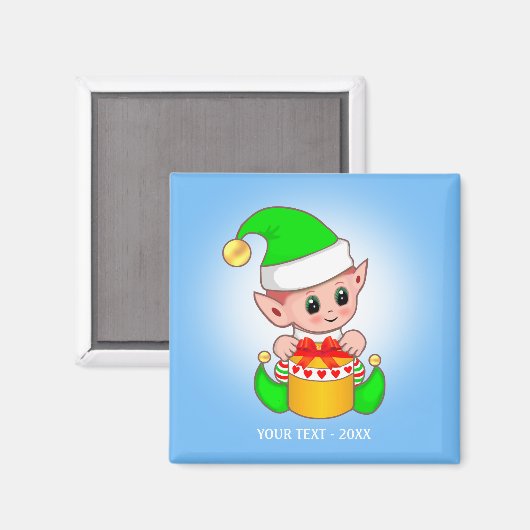 Niedlicher Elf und Ihr Text auf hellblau Magnet (Vorderseite/Rückseite)