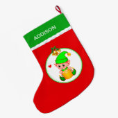 Niedlicher Elf und Weihnachtsglocken auf Rot Großer Weihnachtsstrumpf (Rückseite (Hängend))