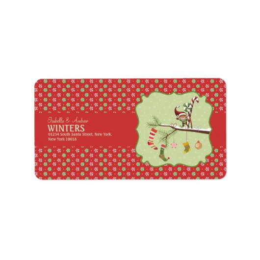 Niedlicher Elf und Weihnachtssocken Adressaufkleber (Vorne)