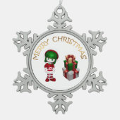 Niedlicher Elf Weihnachten Schneeflocken Zinn-Ornament (Vorderseite)