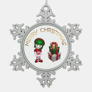 Niedlicher Elf Weihnachten Schneeflocken Zinn-Ornament
