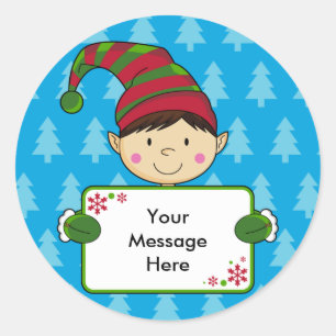 Niedlicher Elf-Weihnachtsgeschenk-Umbau-Aufkleber Runder Aufkleber