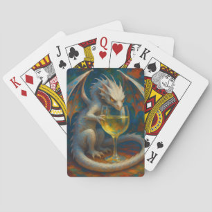 Niedlicher Elfenbein-Drache & Weiße Wein-Fantasie- Spielkarten