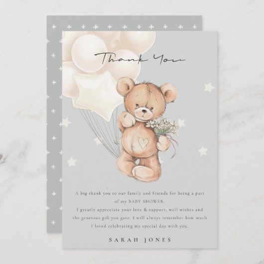 Niedlicher Elfenbeinbär Bearly Wait Balloon Babydu Dankeskarte (Vorne/Hinten)