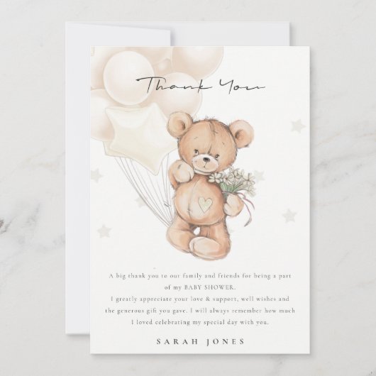 Niedlicher Elfenbeinbär Bearly Wait Balloon Babydu Dankeskarte (Vorderseite)