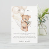 Niedlicher Elfenbeinbär Bearly Wait Balloon Babydu Dankeskarte (Stehend Vorderseite)