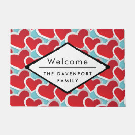 Niedlicher Empfang von fettroten Herzen Fußmatte