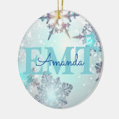 Niedlicher EMT Ice Blue Snowflake Personalisierter Keramik Ornament (Links)
