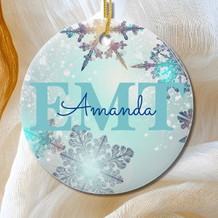 Niedlicher EMT Ice Blue Snowflake Personalisierter Keramik Ornament