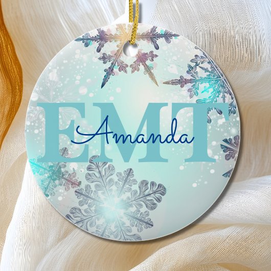 Niedlicher EMT Ice Blue Snowflake Personalisierter Keramik Ornament