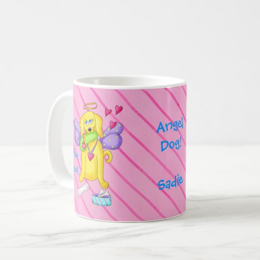 Niedlicher Engel Hund Personalisierter Name Rosa Kaffeetasse (Vorderseite Links)