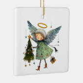 Niedlicher Engel mit einem Weihnachtsbaum Keramikornament (Rechts)