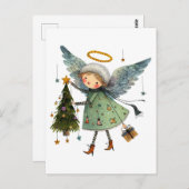 Niedlicher Engel mit einem Weihnachtsbaum Postkarte (Vorne/Hinten)