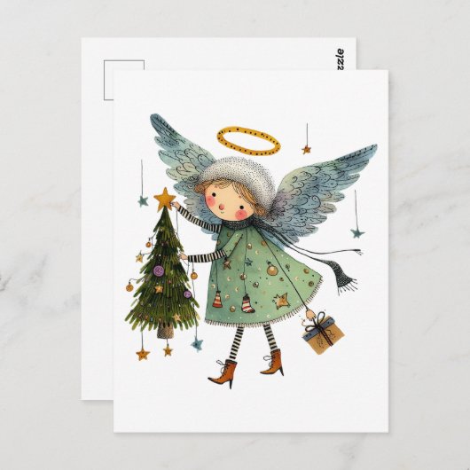Niedlicher Engel mit einem Weihnachtsbaum Postkarte (Vorne/Hinten)