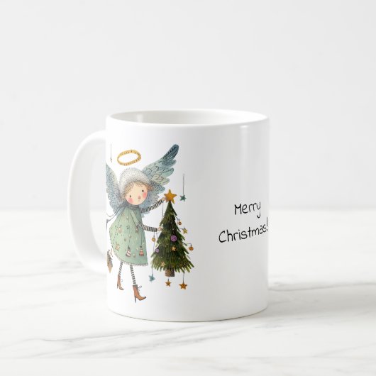 Niedlicher Engel mit Weihnachtsbaum Kaffeetasse (Vorderseite Links)