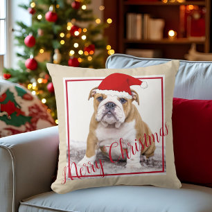 Niedlicher englischer Bulldog Frohe Weihnachts-Fot Kissen
