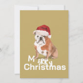 Niedlicher englischer Bulldog in Weihnachtsmannmüt (Vorderseite)