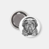 Niedlicher englischer Bulldog mit Kopfhörern Magnet (Vorderseite/Rückseite)