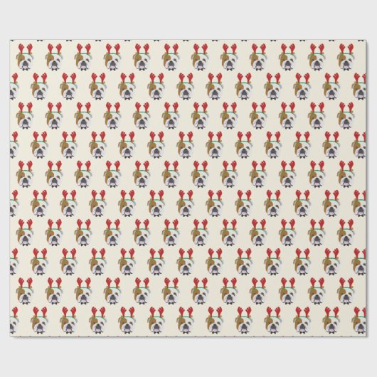Niedlicher englischer Bulldog mit Reindeer Hat - W Geschenkpapier (Flach)
