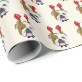 Niedlicher englischer Bulldog mit Reindeer Hat - W Geschenkpapier (Rolleneckpunkt)