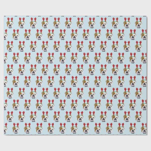 Niedlicher englischer Bulldog mit Reindeer Hat - W Geschenkpapier (Flach)