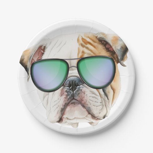 Niedlicher englischer Bulldog mit Sonnenbrille, lu Pappteller (Vorderseite)
