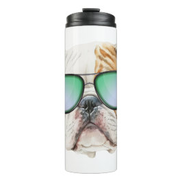 Niedlicher englischer Bulldog mit Sonnenbrille, lu Thermosbecher